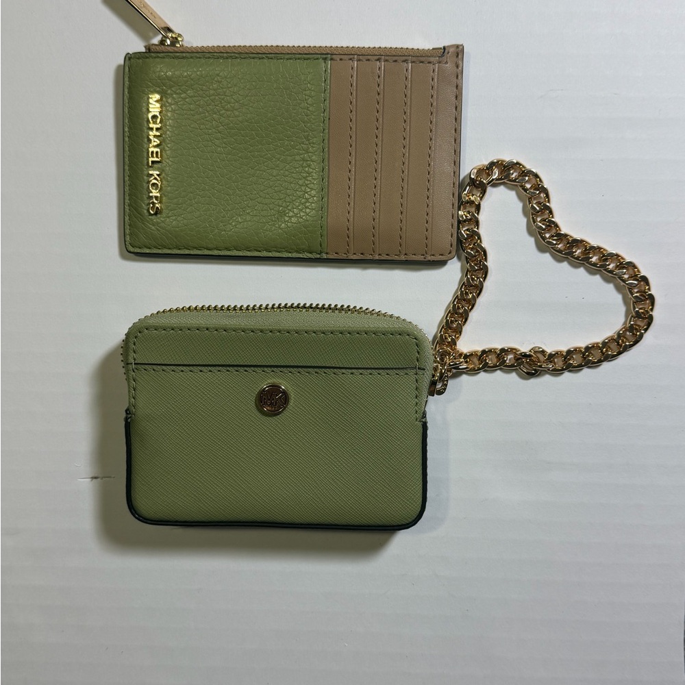 Michael Kors Mint Green Card Holder Duo with Gold Chain